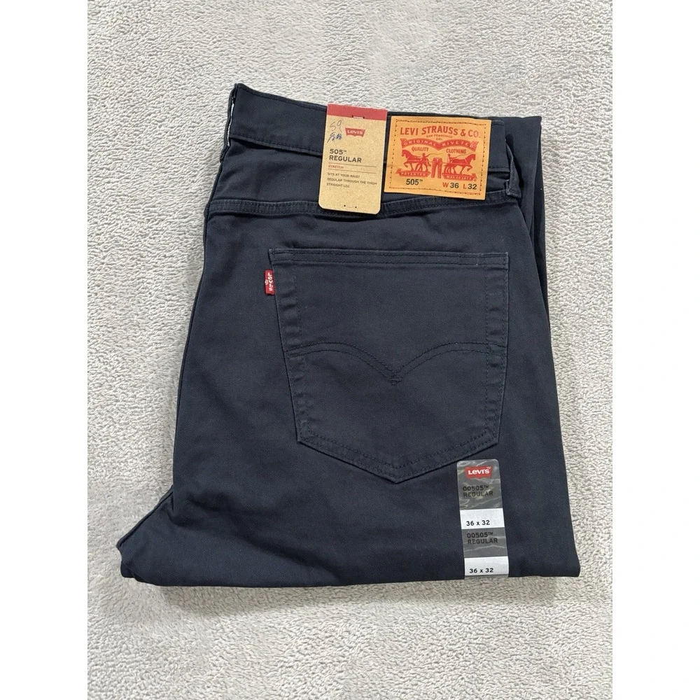 NWT Levi's 505 Jeans Men's 36x32 Straight Mid Rise Premium Soft Twill Navy Blue